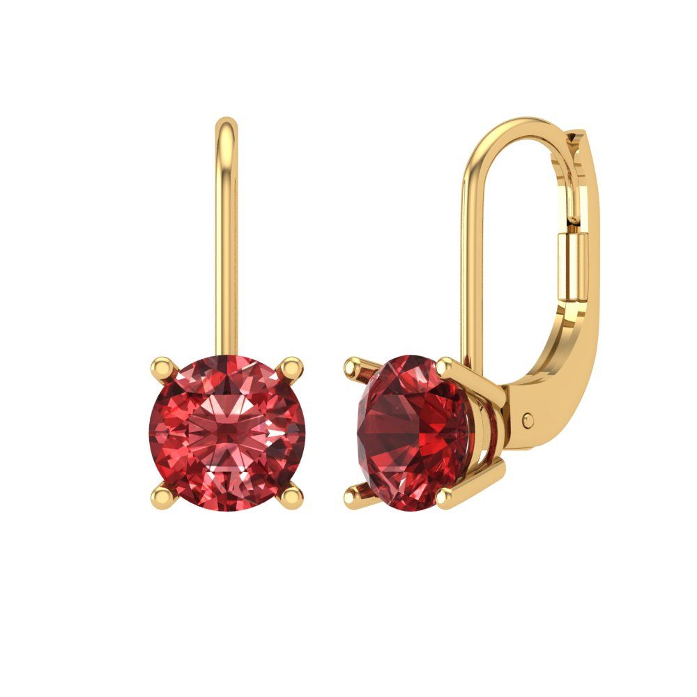 2 ctw Garnet Drop Dangle Earrings | 6.5mm Round Cut White Gold Lever Back | January Birthstone