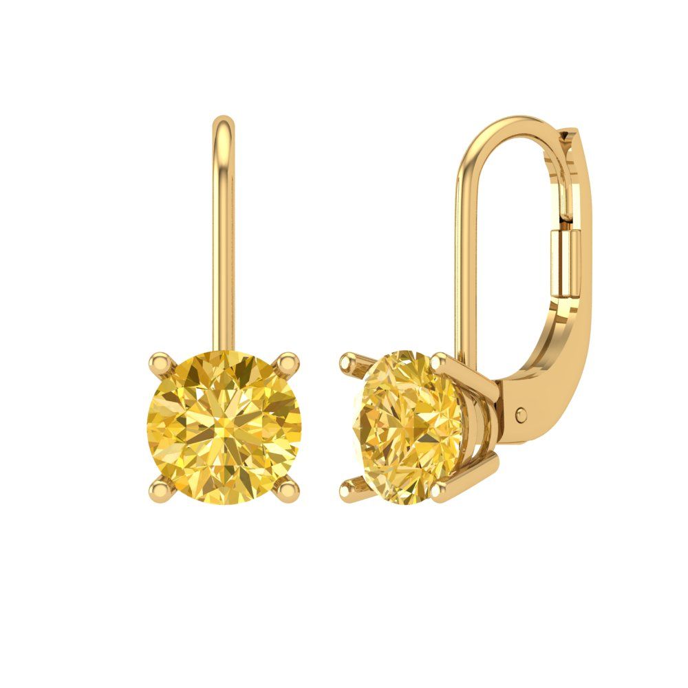2 ctw Citrine Drop Dangle Earrings | 6.5mm Round Cut White Gold Lever Back | November Birthstone