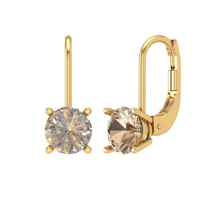 2 ctw Yellow Moissanite Drop Dangle Earrings | 6.5mm Round Cut White Gold Lever Back | April Birthstone