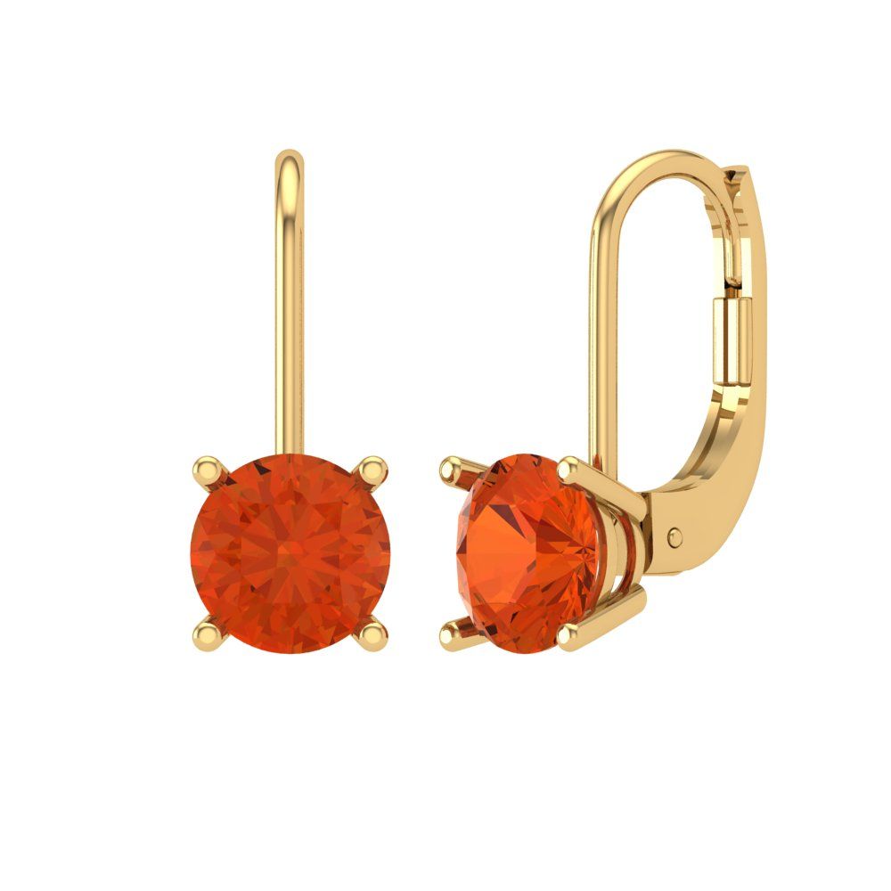 2 ctw Red Zirconia Drop Dangle Earrings | 6.5mm Round Cut White Gold Lever Back | April Birthstone