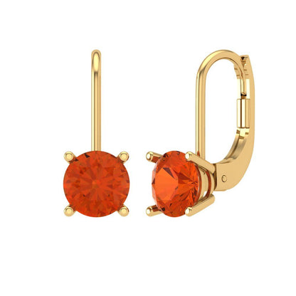 2 ctw Red Zirconia Drop Dangle Earrings | 6.5mm Round Cut White Gold Lever Back | April Birthstone