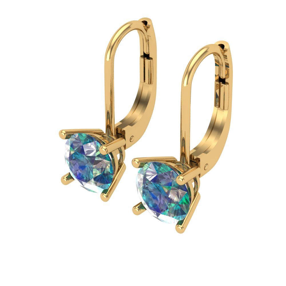 2 ctw Blue Moissanite Drop Dangle Earrings | 6.5mm Round Cut White Gold Lever Back | April Birthstone