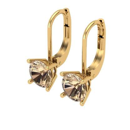 2 ctw Yellow Moissanite Drop Dangle Earrings | 6.5mm Round Cut White Gold Lever Back | April Birthstone
