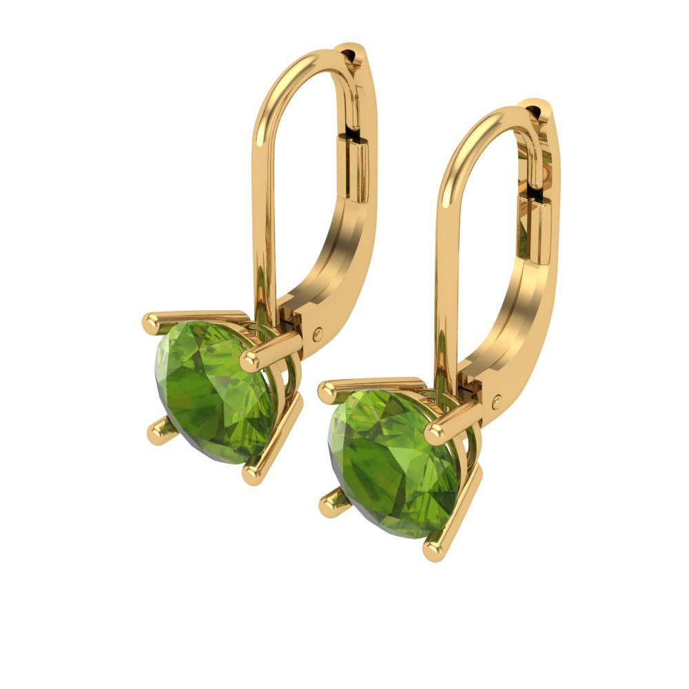 2 ctw Peridot Drop Dangle Earrings | 6.5mm Round Cut White Gold Lever Back | August Birthstone