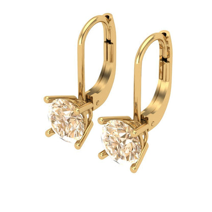 2 ctw Morganite Drop Dangle Earrings | 6.5mm Round Cut White Gold Lever Back | February Birthstone
