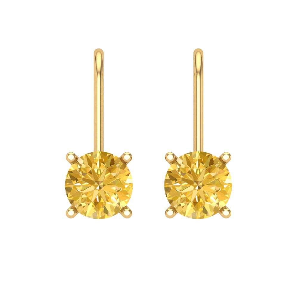 2 ctw Citrine Drop Dangle Earrings | 6.5mm Round Cut White Gold Lever Back | November Birthstone