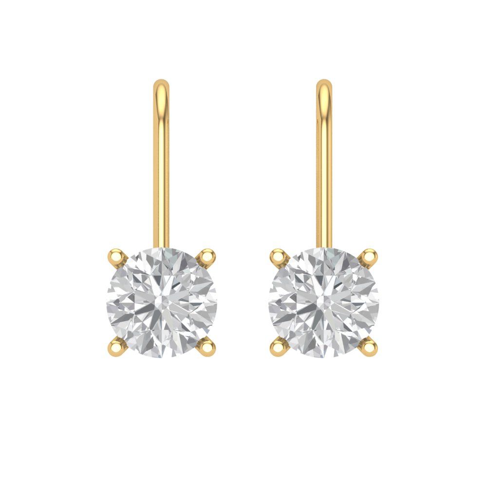 2 ctw Moissanite Drop Dangle Earrings | 6.5mm Round Cut White Gold Lever Back | April Birthstone