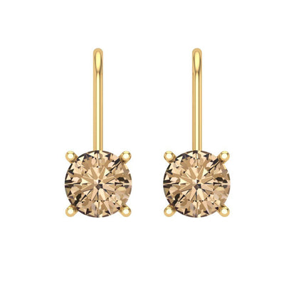 2 ctw Yellow Moissanite Drop Dangle Earrings | 6.5mm Round Cut White Gold Lever Back | April Birthstone