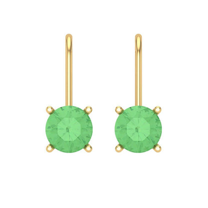 2 ctw Green Zirconia Drop Dangle Earrings | 6.5mm Round Cut White Gold Lever Back | April Birthstone