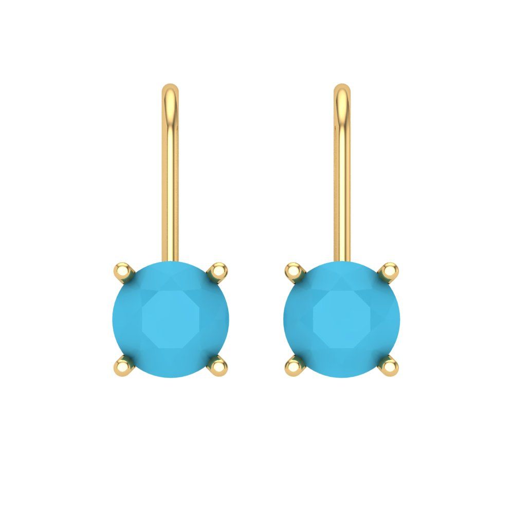 2 ctw Turquoise Drop Dangle Earrings | 6.5mm Round Cut White Gold Lever Back | December Birthstone