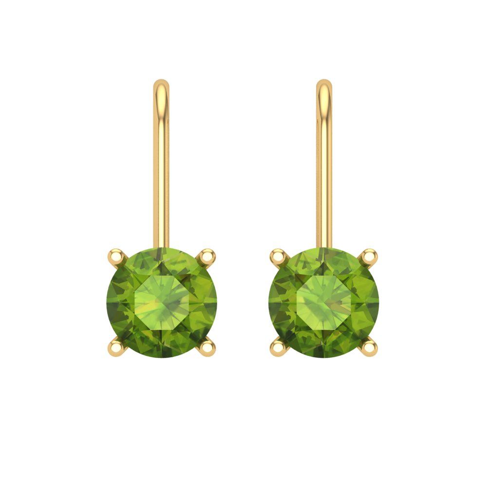 2 ctw Peridot Drop Dangle Earrings | 6.5mm Round Cut White Gold Lever Back | August Birthstone