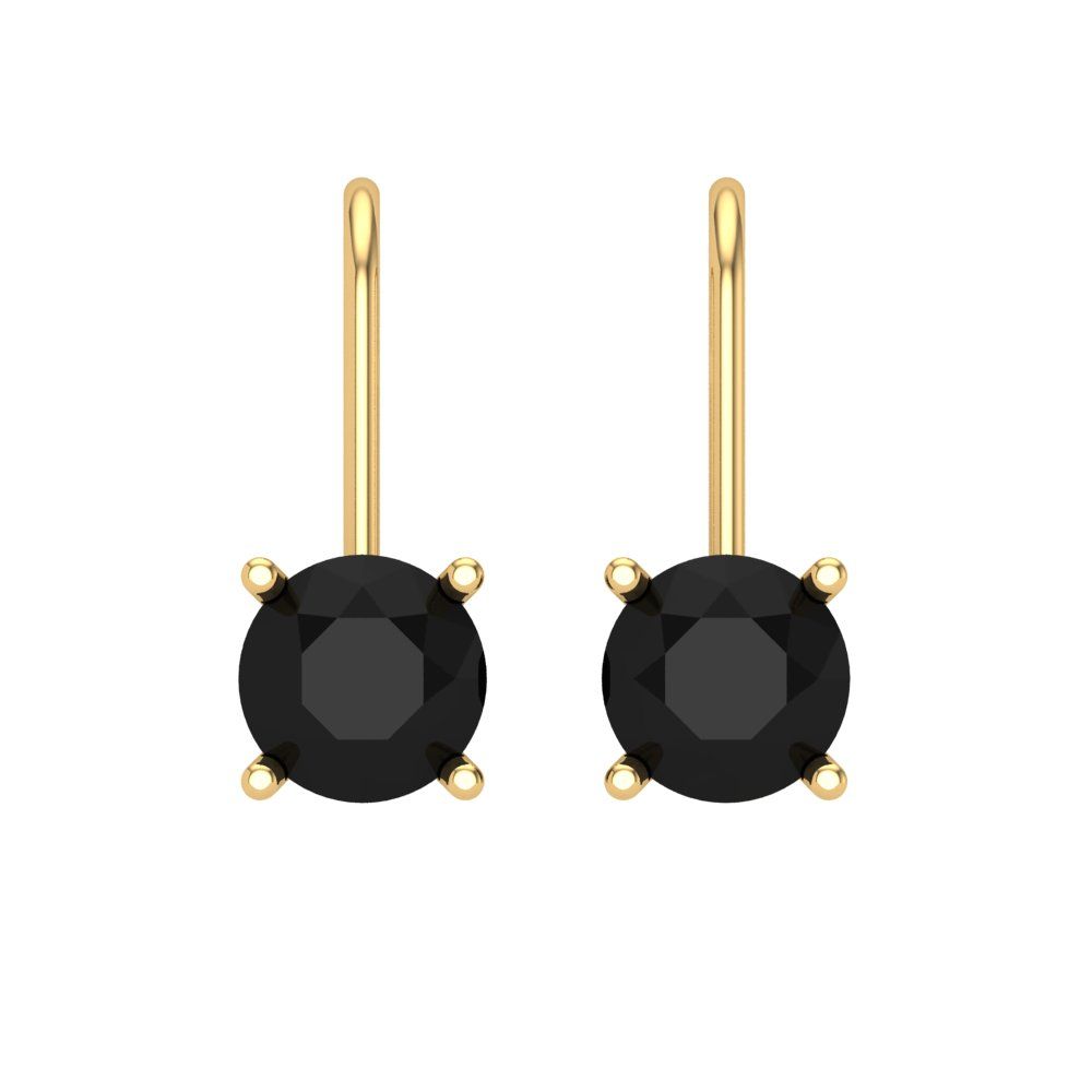 2 ctw Onyx Drop Dangle Earrings | 6.5mm Round Cut White Gold Lever Back | July Birthstone