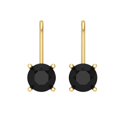 2 ctw Onyx Drop Dangle Earrings | 6.5mm Round Cut White Gold Lever Back | July Birthstone