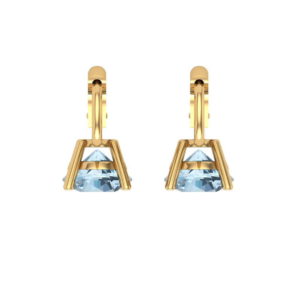 2 ctw Aquamarine Drop Dangle Earrings | 6.5mm Round Cut White Gold Lever Back | March Birthstone