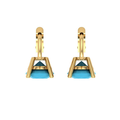 2 ctw Turquoise Drop Dangle Earrings | 6.5mm Round Cut White Gold Lever Back | December Birthstone