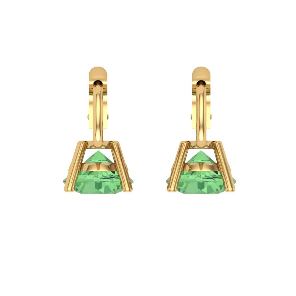 2 ctw Green Zirconia Drop Dangle Earrings | 6.5mm Round Cut White Gold Lever Back | April Birthstone