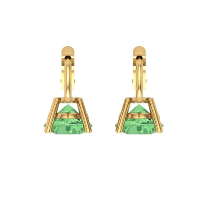 2 ctw Green Zirconia Drop Dangle Earrings | 6.5mm Round Cut White Gold Lever Back | April Birthstone