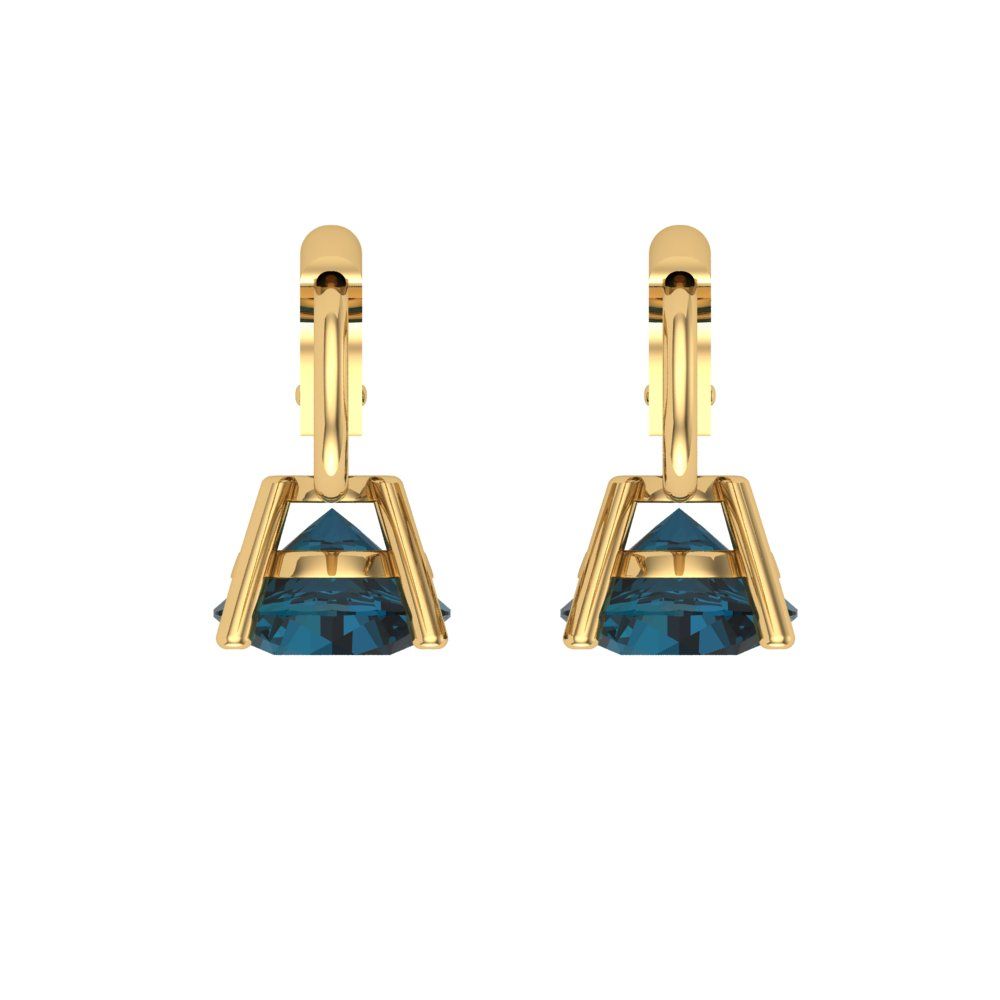 2 ctw London Blue Topaz Drop Dangle Earrings | 6.5mm Round Cut White Gold Lever Back | December Birthstone