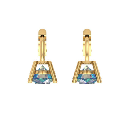 2 ctw Blue Moissanite Drop Dangle Earrings | 6.5mm Round Cut White Gold Lever Back | April Birthstone
