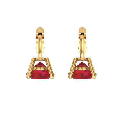 2 ctw Ruby Drop Dangle Earrings | 6.5mm Round Cut White Gold Lever Back | July Birthstone