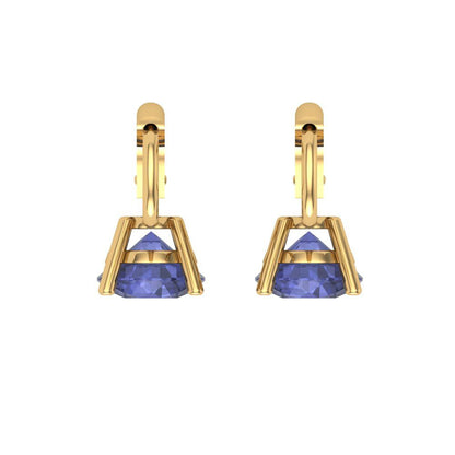 2 ctw Tanzanite Drop Dangle Earrings | 6.5mm Round Cut White Gold Lever Back | December Birthstone