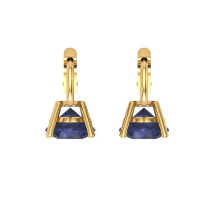 2 ctw Blue Sapphire Drop Dangle Earrings | 6.5mm Round Cut White Gold Lever Back | September Birthstone