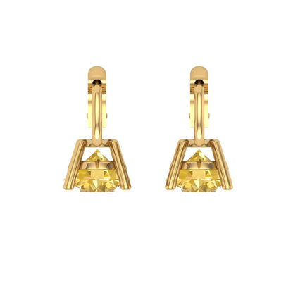 2 ctw Yellow Zirconia Drop Dangle Earrings | 6.5mm Round Cut White Gold Lever Back | April Birthstone