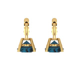 2 ct Brilliant Round Cut Drop Dangle Natural London Blue Topaz Stone Yellow Gold Earrings Lever Back