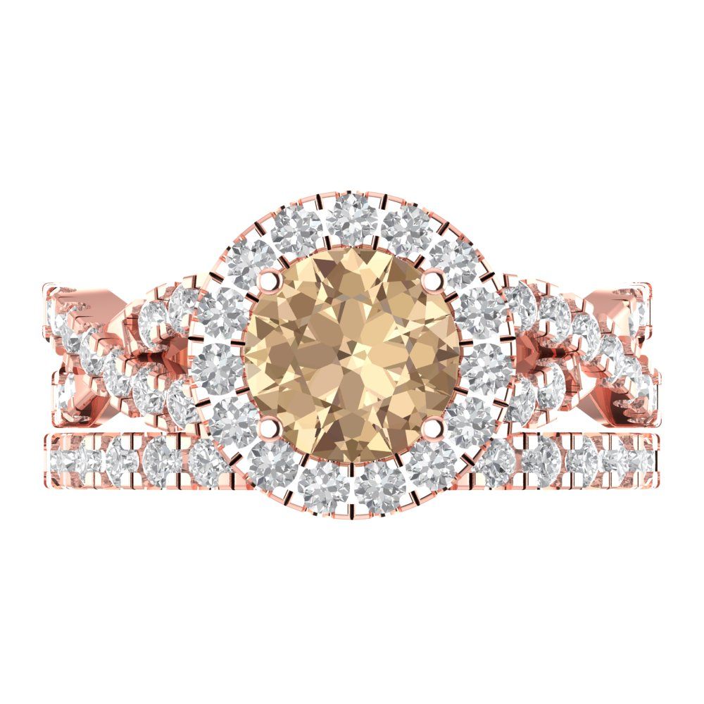 1.795 cttw Round Cut Yellow Moissanite Bridal Set - Solid Rose Gold Engagement Ring & Wedding Band