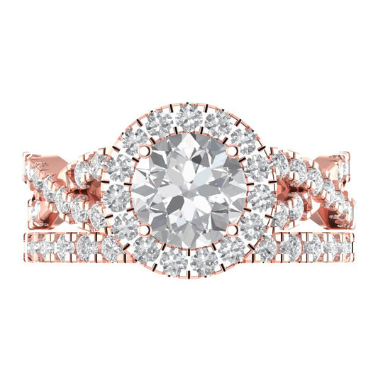 1.795 cttw Round Cut Moissanite Bridal Set - Solid Rose Gold Engagement Ring & Wedding Band