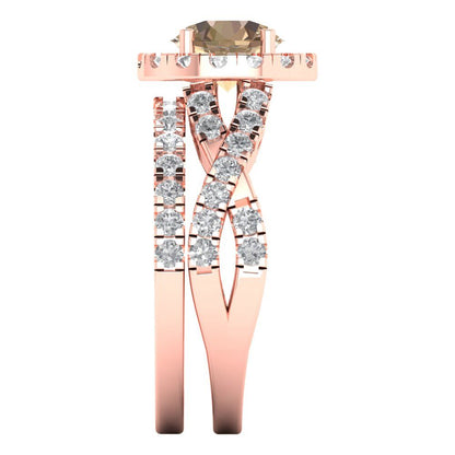 1.795 cttw Round Cut Yellow Moissanite Bridal Set - Solid Rose Gold Engagement Ring & Wedding Band