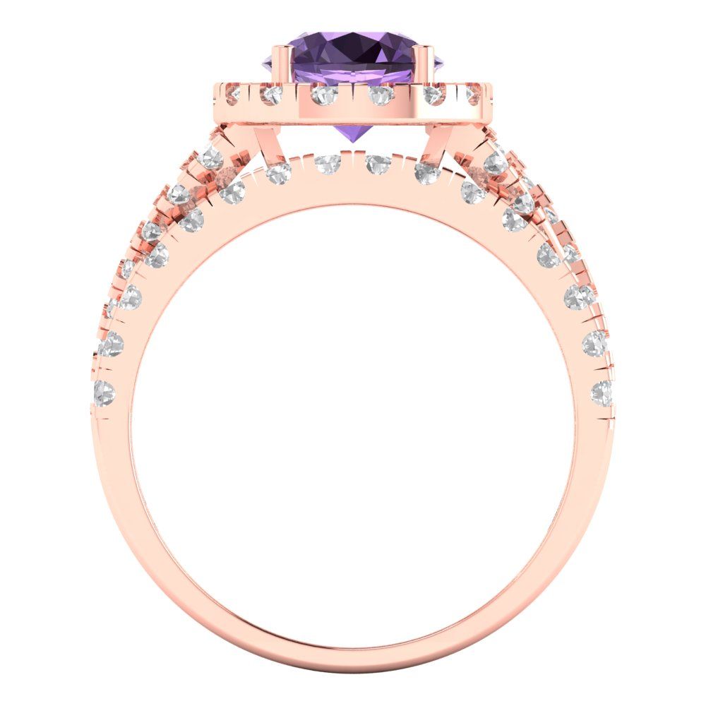 1.795 cttw Round Cut Simulated Alexandrite Bridal Set - Solid Rose Gold Engagement Ring & Wedding Band