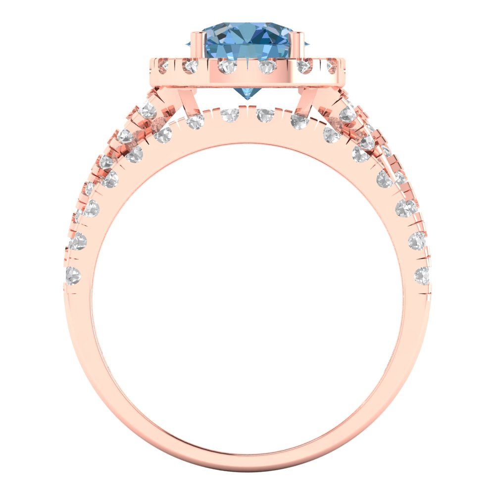 1.795 cttw Round Cut Simulated Blue Diamond Bridal Set - Solid Rose Gold Engagement Ring & Wedding Band
