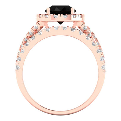 1.795 cttw Round Cut Natural Onyx Bridal Set - Solid Rose Gold Engagement Ring & Wedding Band