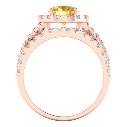 1.795 cttw Round Cut Natural Citrine Bridal Set - Solid Rose Gold Engagement Ring & Wedding Band