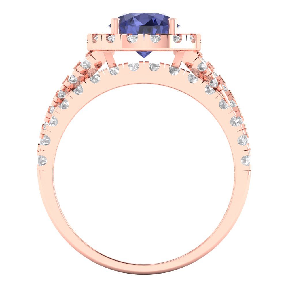 1.795 cttw Round Cut Simulated Tanzanite Bridal Set - Solid Rose Gold Engagement Ring & Wedding Band