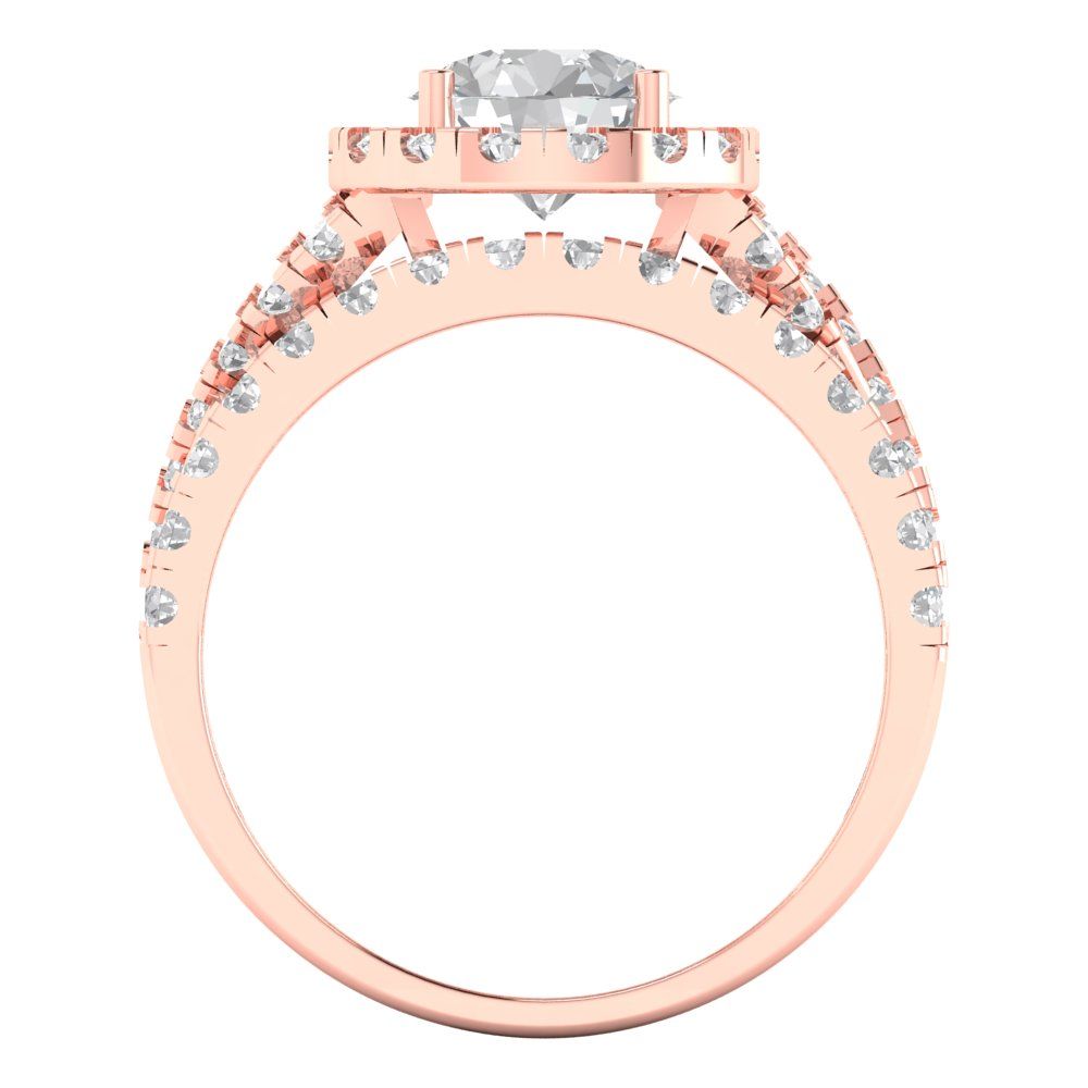 1.795 cttw Round Cut White Sapphire Bridal Set - Solid Rose Gold Engagement Ring & Wedding Band