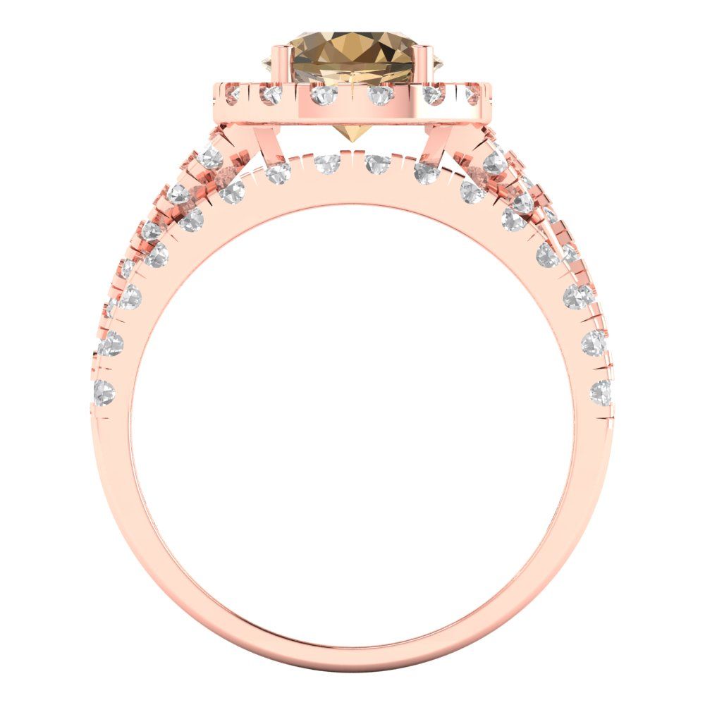 1.795 cttw Round Cut Simulated Champagne Diamond Bridal Set - Solid Rose Gold Engagement Ring & Wedding Band