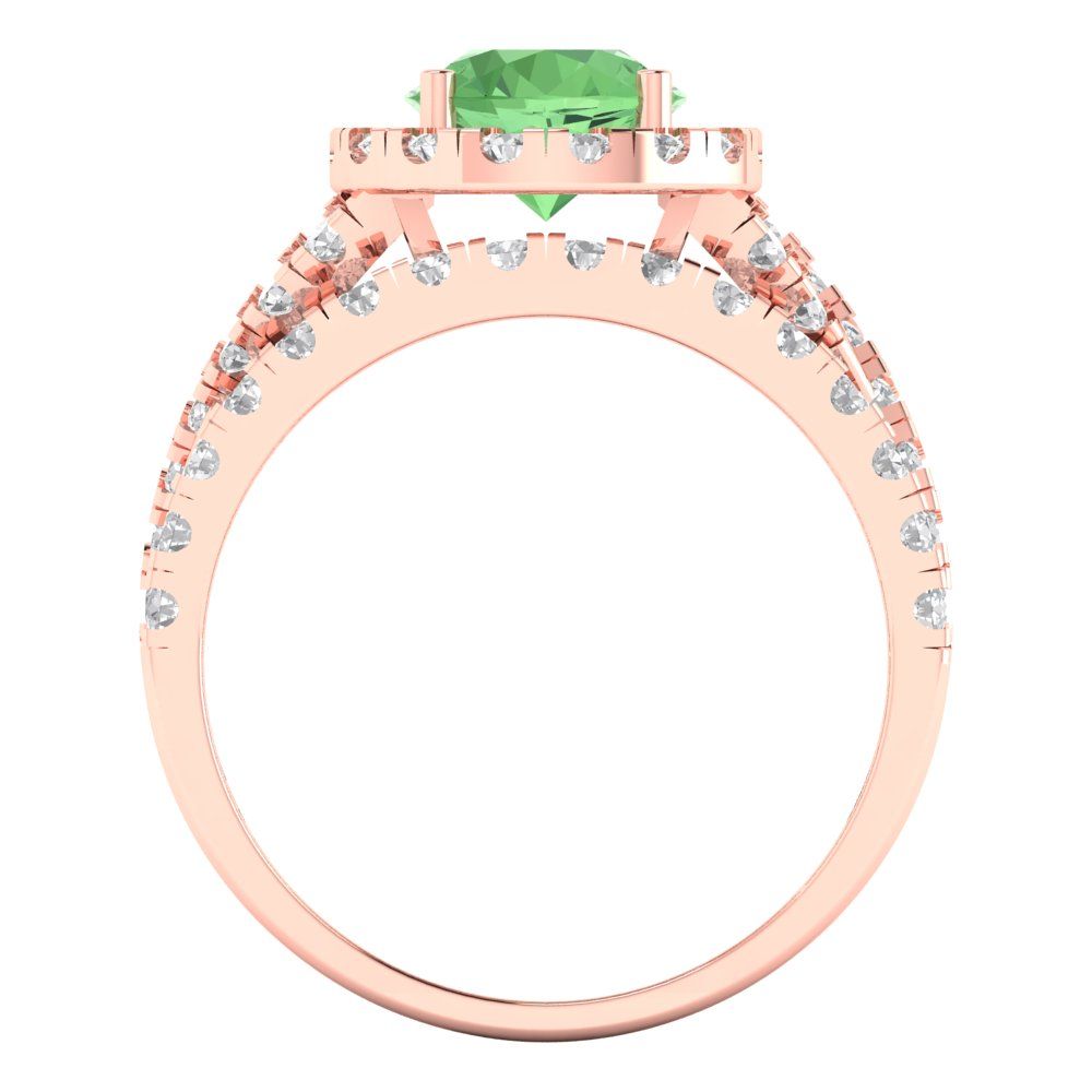 1.795 cttw Round Cut Simulated Green Diamond Bridal Set - Solid Rose Gold Engagement Ring & Wedding Band