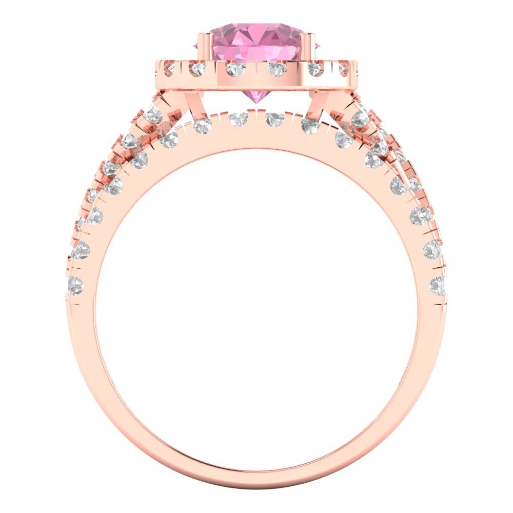 1.795 cttw Round Cut Simulated Pink Diamond Bridal Set - Solid Rose Gold Engagement Ring & Wedding Band