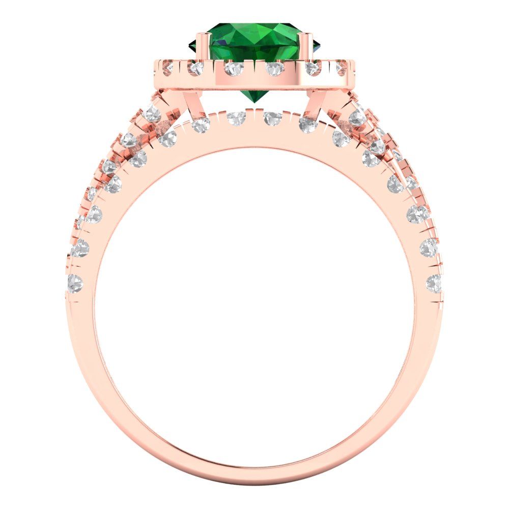 1.795 cttw Round Cut Simulated Emerald Bridal Set - Solid Rose Gold Engagement Ring & Wedding Band