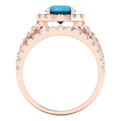 1.795 cttw Round Cut Simulated Turquoise Bridal Set - Solid Rose Gold Engagement Ring & Wedding Band