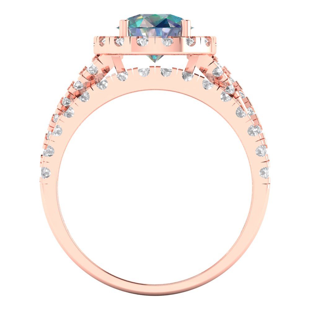 1.795 cttw Round Cut Blue Moissanite Bridal Set - Solid Rose Gold Engagement Ring & Wedding Band