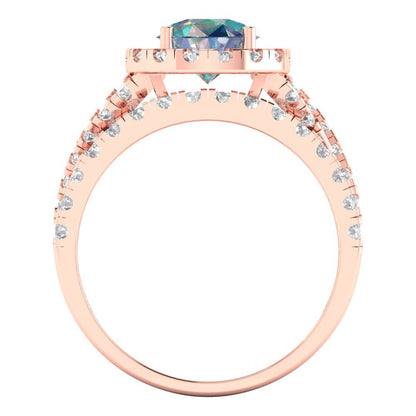 1.795 cttw Round Cut Blue Moissanite Bridal Set - Solid Rose Gold Engagement Ring & Wedding Band