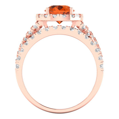1.795 cttw Round Cut Simulated Pink Tourmaline Bridal Set - Solid Rose Gold Engagement Ring & Wedding Band