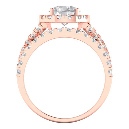 1.795 cttw Round Cut Moissanite Bridal Set - Solid Rose Gold Engagement Ring & Wedding Band