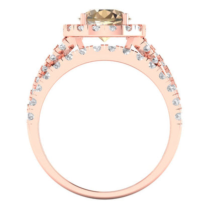 1.795 cttw Round Cut Yellow Moissanite Bridal Set - Solid Rose Gold Engagement Ring & Wedding Band