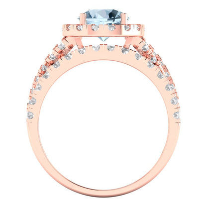 1.795 cttw Round Cut Natural Sky Blue Topaz Bridal Set - Solid Rose Gold Engagement Ring & Wedding Band