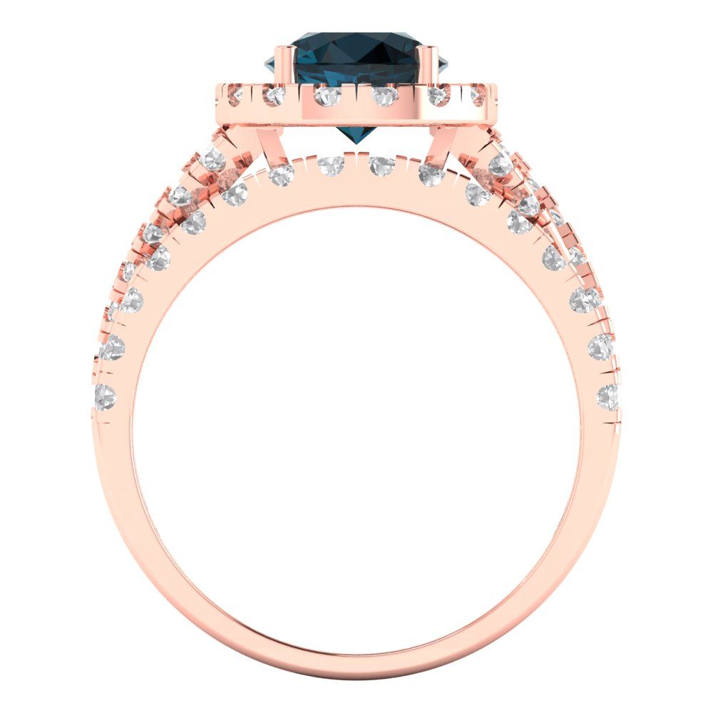 1.795 cttw Round Cut Natural London Blue Topaz Bridal Set - Solid Rose Gold Engagement Ring & Wedding Band