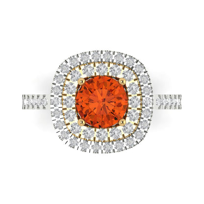 1.615 cttw Zirconia Simulated Red Diamond Hidden Halo Engagement Ring - Solid Gold (VVS1, Round Cut,6.5mm)